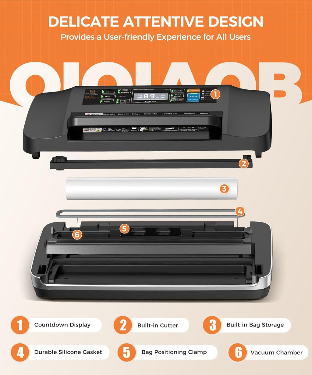 Vacuum Sealer Machine, Updated Powerful 95KPa Commercial Food Saver with Double Seal for 2X Strength, Built-in Cutter, Bags Storage & Easy-Lock Handle, Includes Free Bags