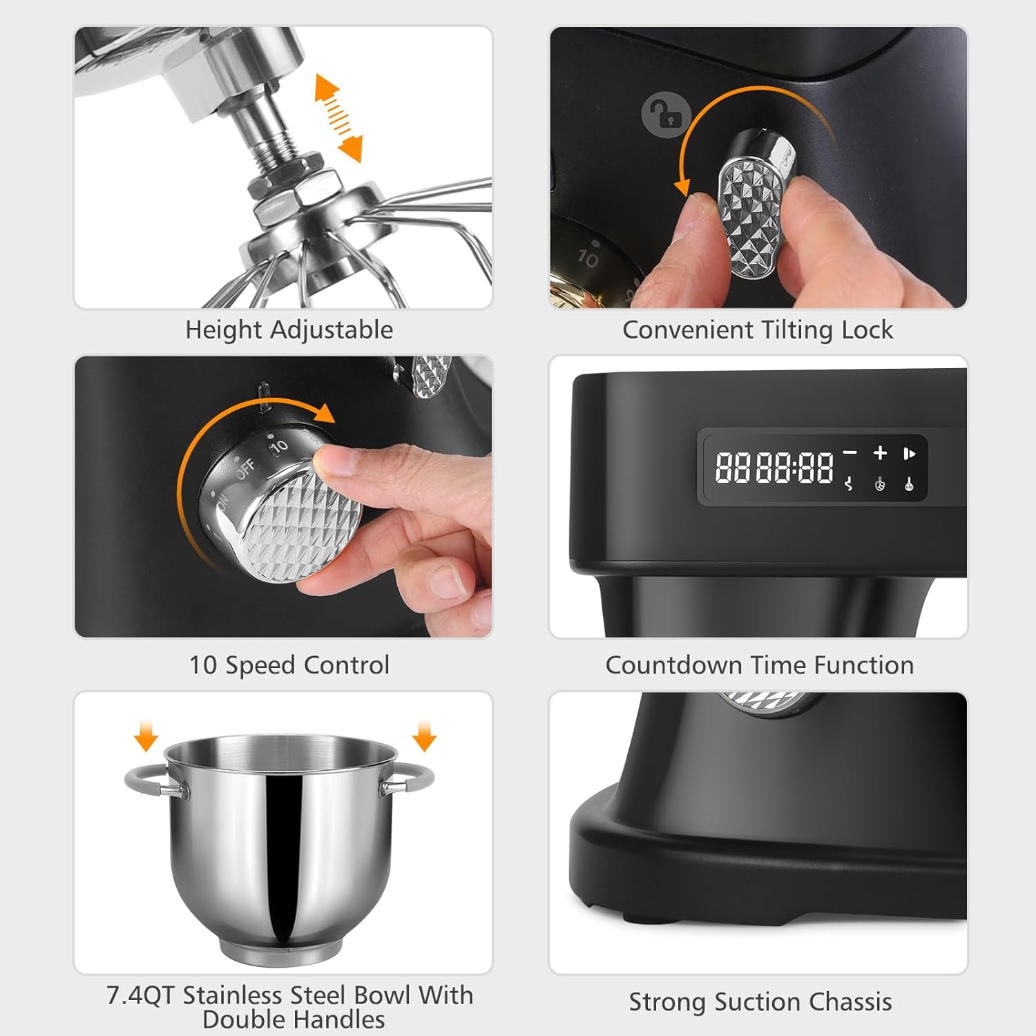 Household Stand Mixer 800W with Aluminum Die Casting Mixers Kitchen Electric Stand Mixer Metal Dough Mixer with Stainless Steel 7L Bowl, Dough Hook, Whisk and Beater