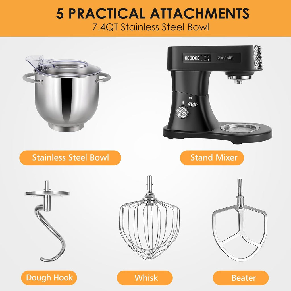 Household Stand Mixer 800W with Aluminum Die Casting Mixers Kitchen Electric Stand Mixer Metal Dough Mixer with Stainless Steel 7L Bowl, Dough Hook, Whisk and Beater