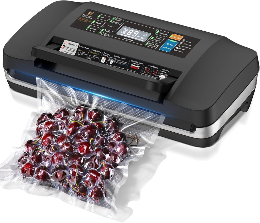 Vacuum Sealer Machine, Updated Powerful 95KPa Commercial Food Saver with Double Seal for 2X Strength, Built-in Cutter, Bags Storage & Easy-Lock Handle, Includes Free Bags